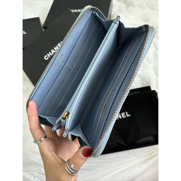 CHANEL Denim Quilted Zip Around Wallet W/Box & Dust Bag - Picture 7 of 16